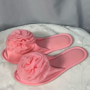 Vintage 1960s Pink Rosette Rose Bride Boudoir Pink Wedding Slippers Medium 7-8